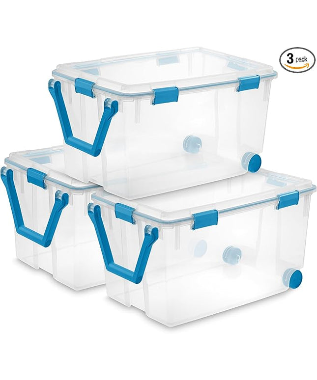 Sterilite 3-Pack Gasket Box, Weather-Resistant Storage Bins with Latching Lids, 120 Quart - Heavy-Duty Organizing Containers for Closet, Bathroom, and Office