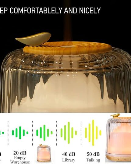 Essential Oil Diffusers, Glass and Real Wood Base Ultrasonic Aromatherapy Diffuser Aroma Defusers for Home Large Room 230ml with Bluetooth Speaker Music Player Colorful Led Light