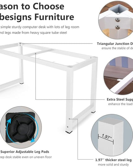 Tribesigns Computer Desk, 55 inch Large Office Desk Computer Table Study Writing Desk for Home Office, White + White Leg