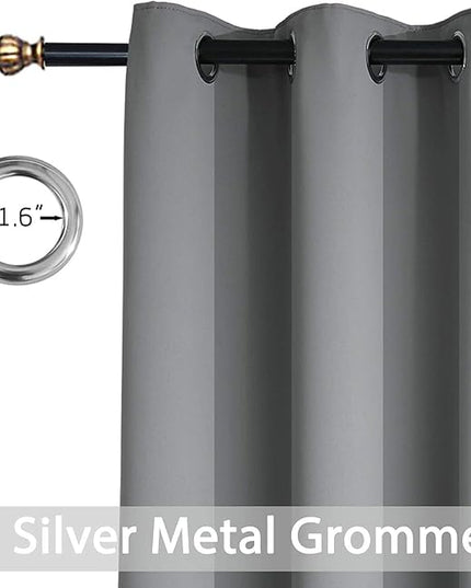 Yakamok 84 Inch Length Grey Blackout Curtains for Bedroom, Thermal Insulated Room Darkening Grommet Top Window Drapes for Living Room,42W x 84L,2 Panels