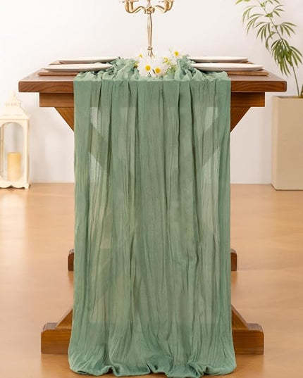 Socomi 3pcs Sage Green Cheesecloth Table Runner Christmas Boho Rustic Gauze 120 inch 10FT Cheese Cloth Runner for Wedding Party Baby Shower Home Decor Holiday Decorations