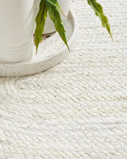 FRELISH DECOR Handwoven Jute Area Rug - Off-White Round Rustic Vintage Braided Reversible Rug - Eco Friendly Rug for Bedroom - Kitchen - Living Room - Farmhouse (7' Round - Off-White)
