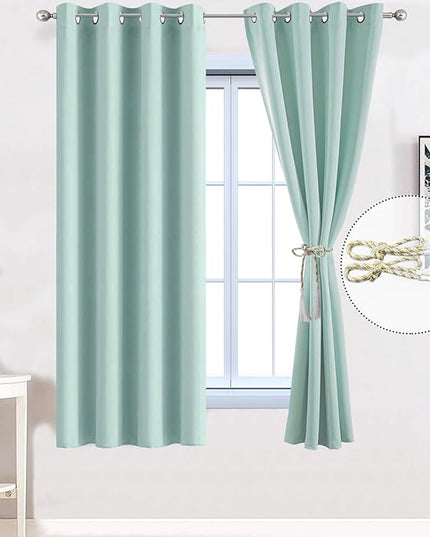 Yakamok Treatment Blackout Thermal Insulated Room Darkening Solid Grommet Curtains/Drapes for Bedroom,Bonus 2 Tie Backs Included (Aqua,52x72-inch, 2 Panels)