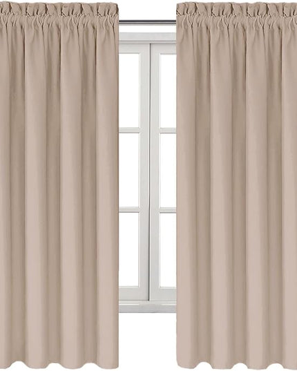 DWCN Blackout Curtains for Living Room Thermal Insulated, Energy Saving & Noise Reducing Bedroom Curtains, Camel, W 42x L 63 Inch, Set of 2 Rod Pocket Curtain Panels