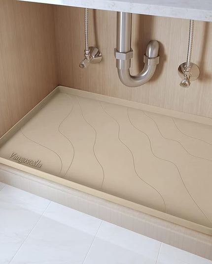 Heavy Duty Silicone Under Sink Mats for Kitchen Waterproof 19" x 19", Extra Thick Under Sink Rubber Mat Drip Tray, Raised Edge Under Sink Liner,Prevent Drips, Leaks, Spills,Beige