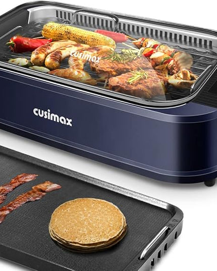 Electric Indoor Grill Griddle, CUSIMAX Smokeless Grill, Portable Korean BBQ with Turbo Smoke Extractor Technology, Non-stick Removable Plate & Griddle Plates