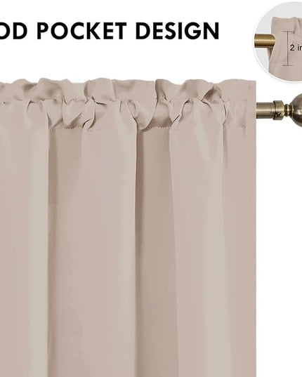 DWCN Blackout Curtains for Living Room Thermal Insulated, Energy Saving & Noise Reducing Bedroom Curtains, Camel, W 42x L 36 Inch, Set of 2 Rod Pocket Curtain Panels