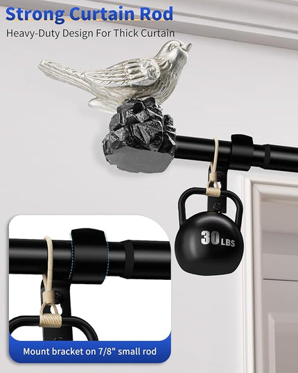 Vintage Pewter Curtain Rod 36 to 72 Inches Curtain Rods for Windows Adjustable Heavy Duty Drapery Rod with Bird Finials for Living Room Bedroom