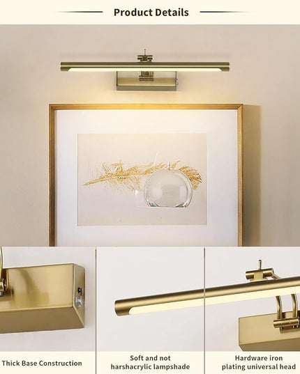 Joosenhouse Battery Operated Picture Light 5000mAh Rechargeable Wall Light 15.7" Wireless Picture Lights for Wall with Remote Control for Paintings Photo Spot Lights Indoor Brass Color