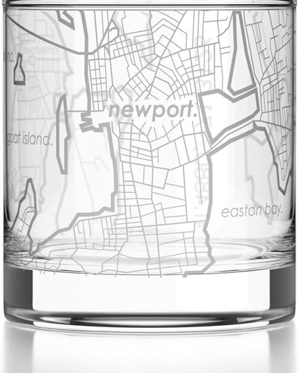 Well Told Engraved Newport Rhode Island Map Rocks Glass, Old Fashioned Glassware (11 oz, Clear) Etched Bourbon Tumbler, Gifts For Whiskey Lovers