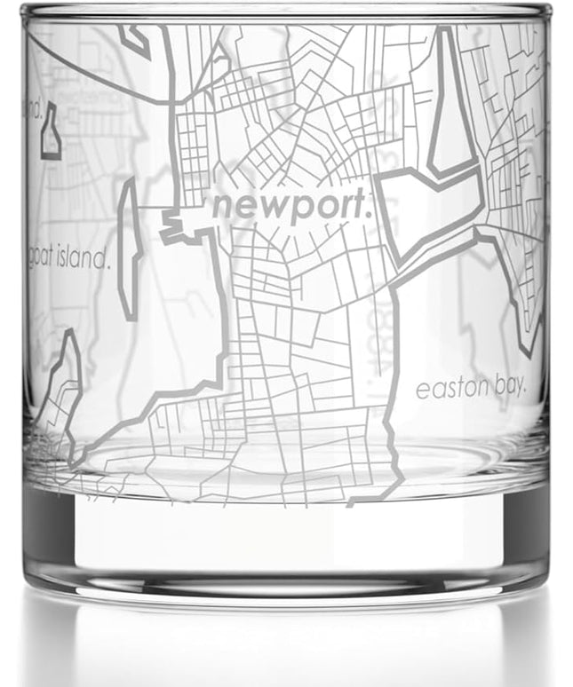 Well Told Engraved Newport Rhode Island Map Rocks Glass, Old Fashioned Glassware (11 oz, Clear) Etched Bourbon Tumbler, Gifts For Whiskey Lovers