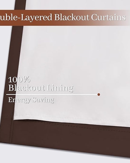 Yakamok Room Darkening 100% Blackout Curtains Grommet Window Treatments with 2 Thick Layers-Brown Thermal Insulated Drapes Set of 2 Panels for Bedroom Living Room 52 Inches by 72 Inches Length