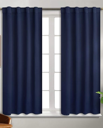 BGment Blackout Curtains for Bedroom - 38 x 45 inch Curtains Rod Pocket and Back Tab Thermal Insulated Room Darkening Curtains for Living Room, 2 Window Panels, Navy Blue