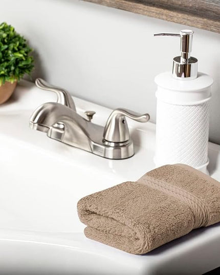 Superior Egyptian Cotton Pile Face Towel/Washcloth Set of 6, Ultra Soft Luxury Towels, Thick Plush Essentials, Absorbent Heavyweight, Guest Bath, Hotel, Spa, Home Bathroom, Shower Basics, Latte