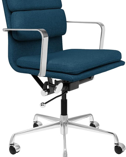 Laura Davidson Furniture SOHO II Padded Management Office Chair - Mid Back Desk Chair with Arm Rest, Swivel & Cushion Availability, Made of Poly-Cotton Fabric, Dark Blue Fabric, Computer Chair