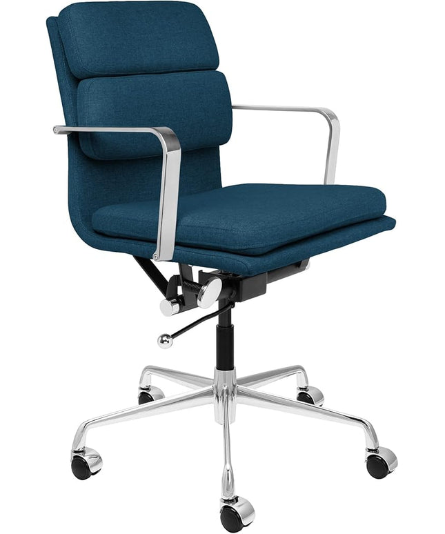 Laura Davidson Furniture SOHO II Padded Management Office Chair - Mid Back Desk Chair with Arm Rest, Swivel & Cushion Availability, Made of Poly-Cotton Fabric, Dark Blue Fabric, Computer Chair