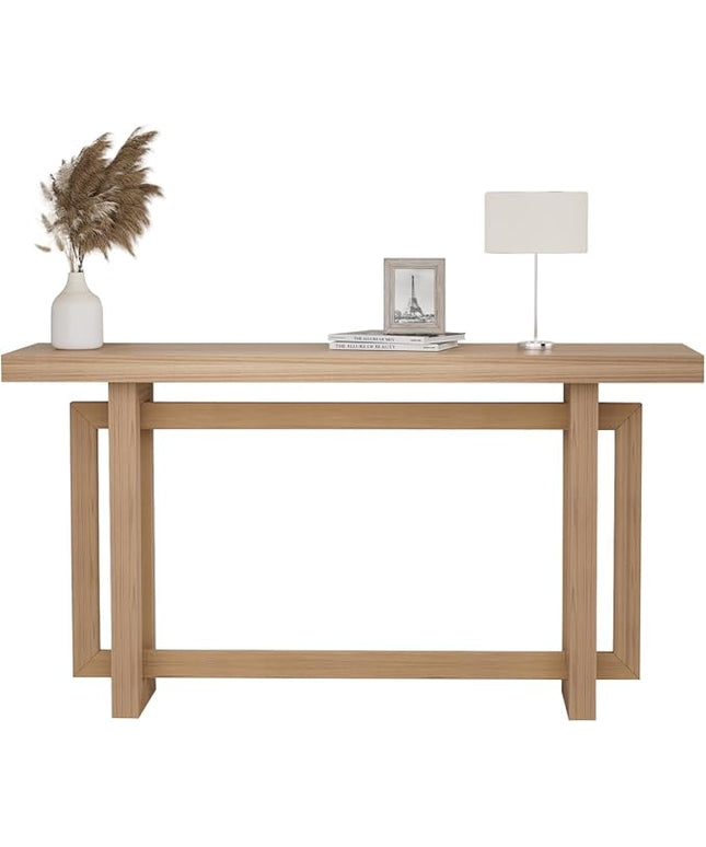LKTART 59.05-Inch Long Behind Couch Sofa Table for Living Room, Farmhouse Console Table with Storage, Narrow Accent Entryway Tables for Hallway Entrance Foyer (Oak)