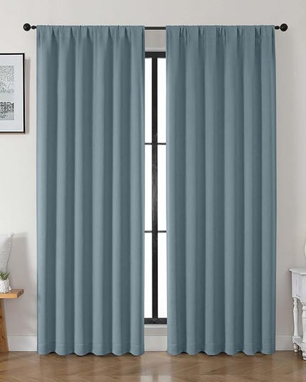 Gwine Stone Blue Blackout Curtains for Bedroom 84 inches Long 2 Panels Set, Solid Noise Reducing Thermal Insulated Blackout Curtains for Living Room with Rod Pocket, Each 50" Wx84 L