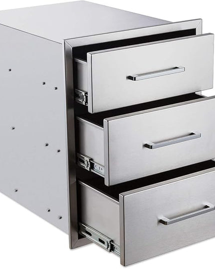 18" W x 24" H x 23" D Stainless Steel Outdoor Kitchen Drawers BBQ Drawer Triple Access Drawers Flush Mount for Outdoor Kitchens Or BBQ Island