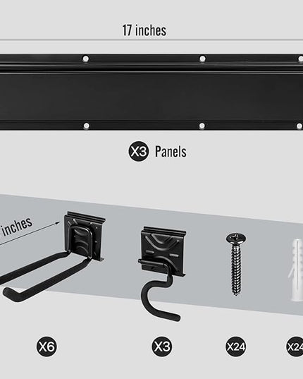 Garden Tool Rack Set, Garage Wall Organization Hanger with 3 Mop Holder and 6 Multi-Purpose Hooks, Garden Yard Shovels Rakes for String Hedge Trimmer Brooms Hoses Folding Chairs ladders, and More