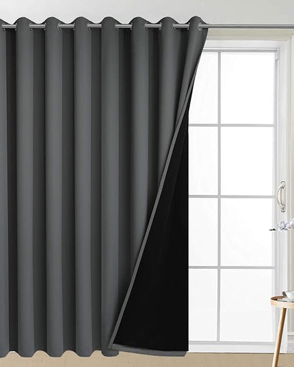 Yakamok Extra Wide 100% Blackout Curtains for Patio Door, Thermal Backing Sliding Glass Door Drape, Privacy Assured Window Treatment for Sliding Door Curtains, Dark Grey, W100 x L96, 1 Panel