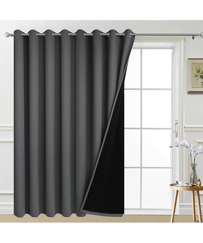 Yakamok Extra Wide 100% Blackout Curtains for Patio Door, Thermal Backing Sliding Glass Door Drape, Privacy Assured Window Treatment for Sliding Door Curtains, Dark Grey, W100 x L96, 1 Panel