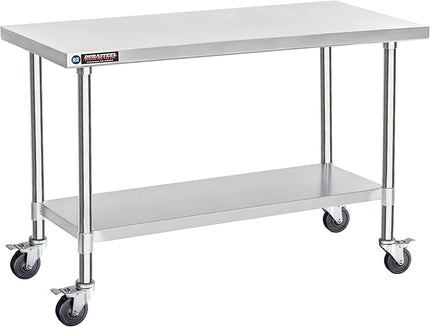 DuraSteel 30x60 NSF Stainless Steel Cart - Heavy Duty Food Prep Table with Undershelf - Rolling Kitchen Island on Wheels for Commercial Restaurant Kitchen, Garage, Outdoor Cooking, BBQ Grill, Counter