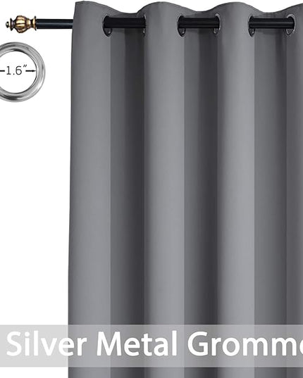 Yakamok Grey Blackout Curtains for Bedroom, Light Blocking Thermal Insulated Grommet Blackout Drapes for Living Room(52W by 45L, Grey, 2 Panels)