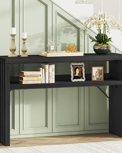 BON AUGURE Console Table with Storage, Black Entryway Table, Wooden Couch Tables Behind Sofa for Living Room, 2 Tier Front Door Entrance Tables (Black Oak, 47 Inches)