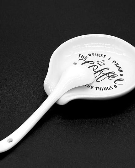 Funny Coffee Spoon Rest-But First Coffee Ceramic Spoon Holder-Cafe Station Bar Accessories