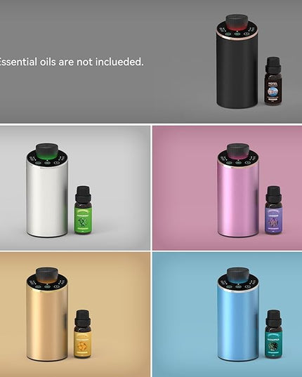 Waterless Essential Oil Diffuser Scent Aromatherapy Diffusers for Home Large Room, Car, Office, Portable Battery Operated Cordless Air Freshener, 4 Timers & 3 Mist Levels, 100ml Capacity (Blue)