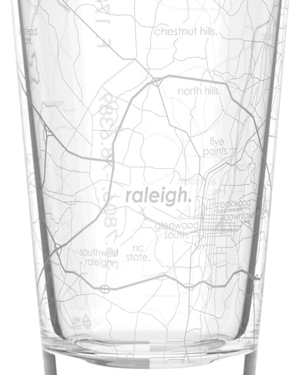 Well Told Engraved Raleigh North Carolina Map Pint Glass, Etched Beer Gift (16 oz, Clear) City Map Pint, Custom City Glassware, Gifts For Beer Lovers