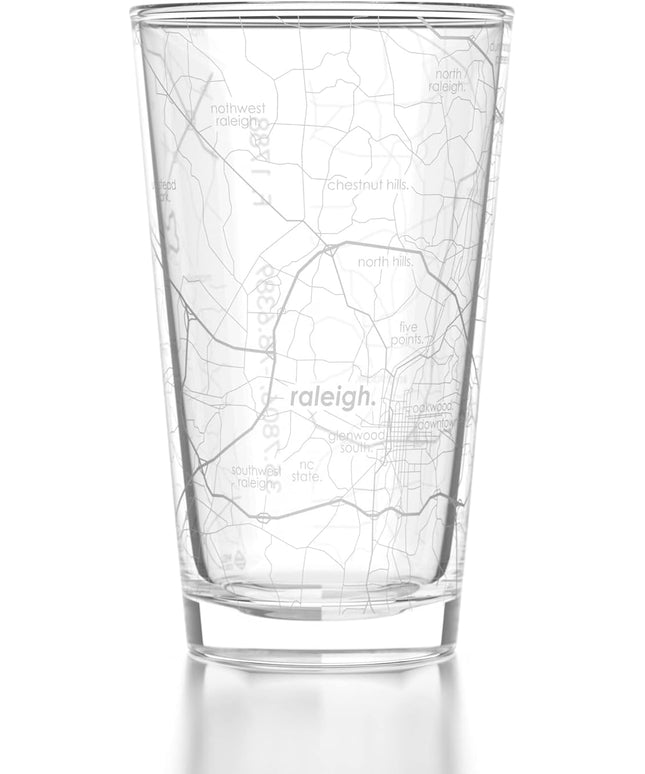 Well Told Engraved Raleigh North Carolina Map Pint Glass, Etched Beer Gift (16 oz, Clear) City Map Pint, Custom City Glassware, Gifts For Beer Lovers