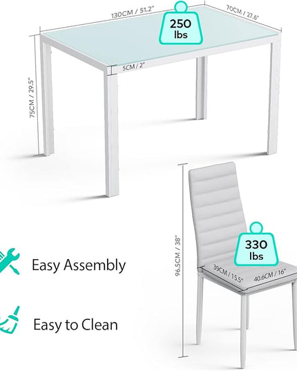 Gizoon Glass Dining Table Sets for 6, 7 Piece Kitchen Table and Chairs Set for 6 Person, PU Leather Modern Dining Room Sets for Home, Kitchen, Living Room