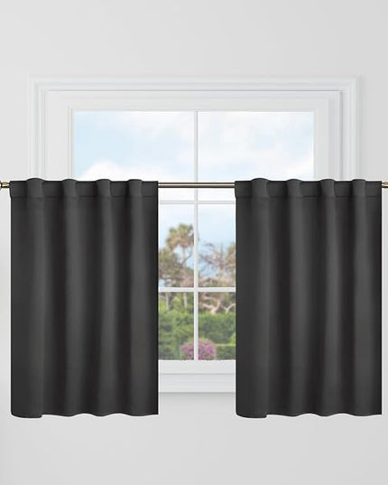 BGment Dark Grey Cafe Blackout Curtains 36 Inch Length for Half Windows - 34 x 36 inch Curtains Rod Pocket and Back Tab Thermal Insulated Room Darkening Short Curtains for Kitchen, 2 Window Panels