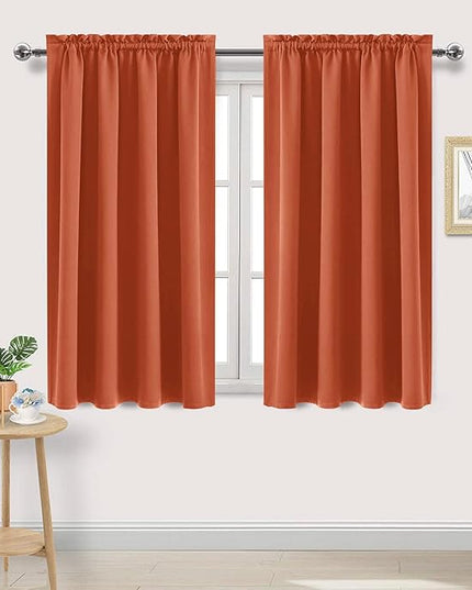 DWCN Blackout Curtains Thermal Insulated, Energy Saving & Noise Reducing Bedroom and Living Room Curtains, Burnt Ochre, W 52x L 45 Inch, Set of 2 Rod Pocket Curtain Panels