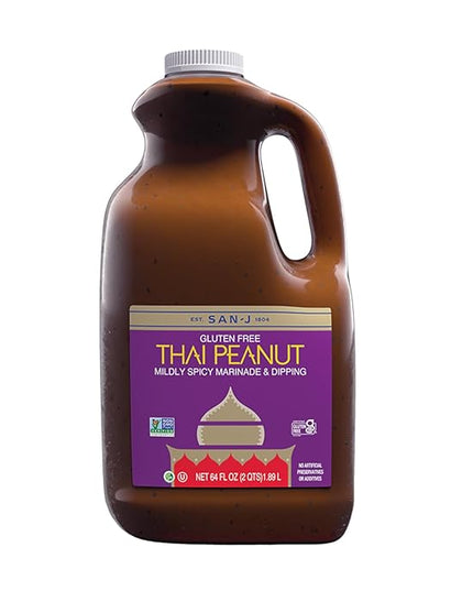 San-J - Gluten Free Thai Peanut Sauce -Traditional and Tasty Cooking Sauce - Non-GMO - 64 oz. Container