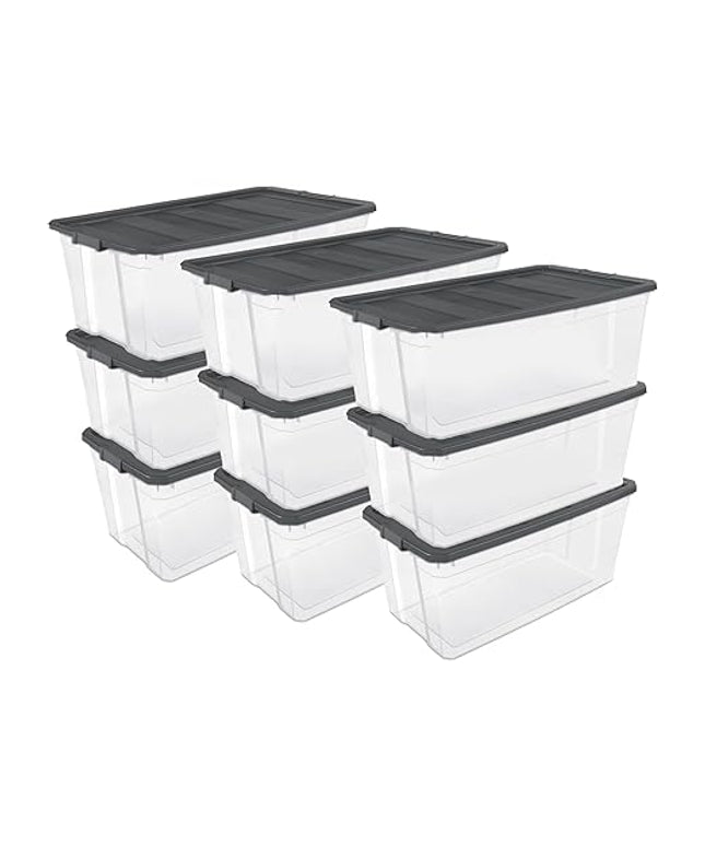 Sterilite 9-Pack Modular Stacker Box, Durable Clear Plastic Storage Bins with Latching Lids, 200 Quart - Stackable Organizing Container Boxes for Closet, Bathroom, and Office
