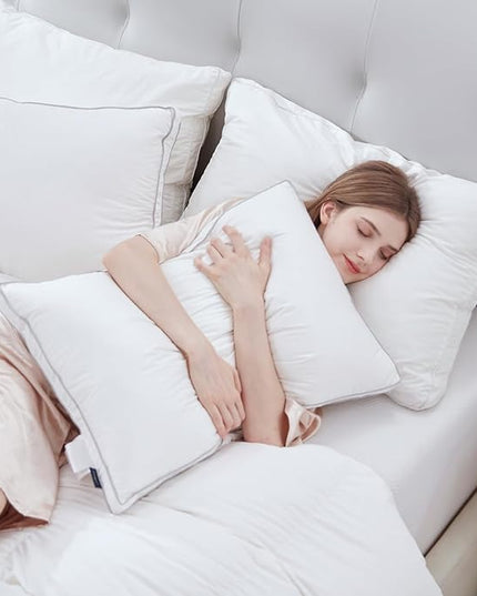 Globon Luxury Feather Down Pillow King Size,Medium Firm Gusseted Bed Pillows for Sleeping, Hotel Collection Fluffy Pillow, 18"X34", Pack of 1