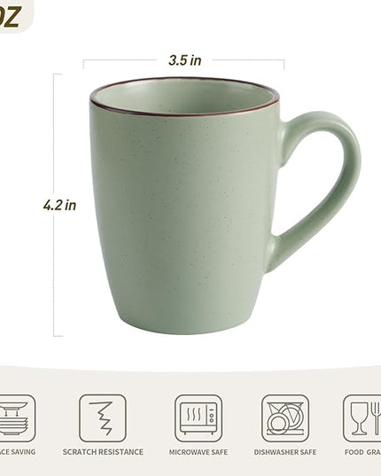 famiware Venus Coffee Mugs for 6, 14 oz Mug Set, Dringking Cup with Handle for Coffee, Tea, Cocoa, Milk, Light Green