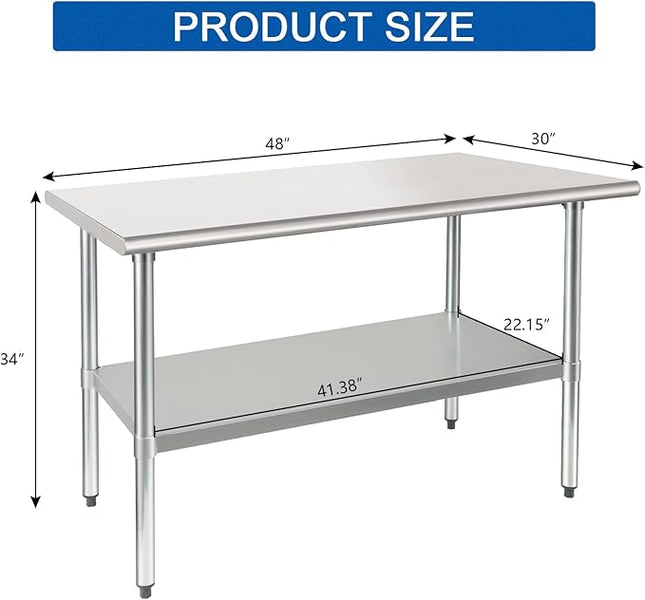 HARDURA Stainless Steel Table 30X48 Inches with Undershelf and Galvanized Legs NSF Heavy Duty Commercial Prep Work Table for Restaurant Kitchen Home and Hotel