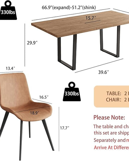 ZckyCine 67" Expandable Walnut Dining Table and 6 Upholstered Chairs, 7-Piece Dining Room Furniture Set, Mid-Century Modern Style for Home, Dining Room and Kitchen