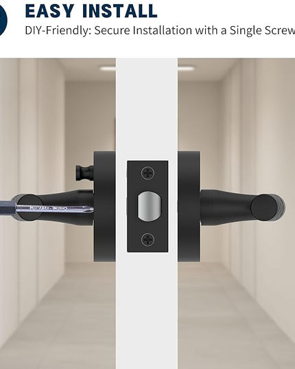 1 Pack Matte Black Privacy Door Handle - Keyless Entry, Heavy Duty Zinc Alloy Lever for Bedroom/Bathroom