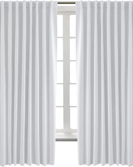 BGment White Curtains for Bedroom - 63 Inch Rod Pocket and Back Tab Thermal Insulated Room Darkening Curtains for Living Room, 2 Curtain Panels (70 x 63 Inch, Greyish White)