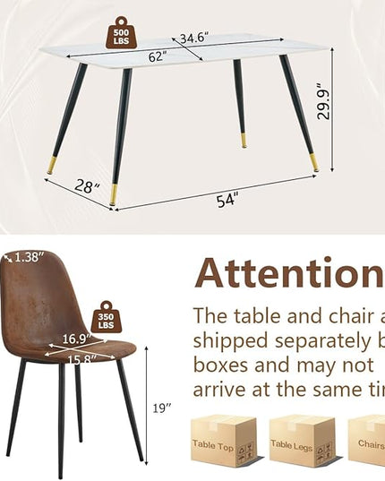 Table and Chairs Set of 4, Dining Room Table Set for 4, Sintered Stone Kitchen Table Top and Modern Chairs Set of 4 for Kitchen Dining Room