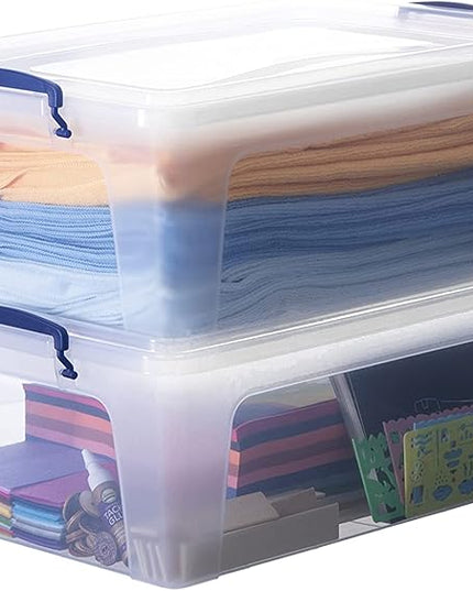 Superio Storage Bins with Lids, Clear Plastic Containers for Organizing, Stackable Totes, BPA Free, Odor Free, Organizer Boxes for Home, and Dorm (2 Pack, 22.7 Qt)