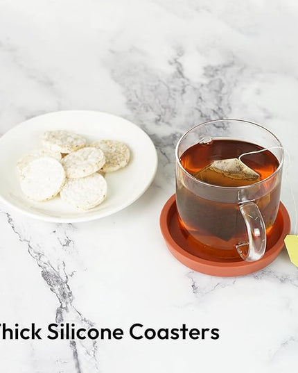 Carrotez Thick Silicone Coasters for Drinks, Round Bulky Cup Coasters for Coffee Table, Desk, Set of 2 - Burnt Orange