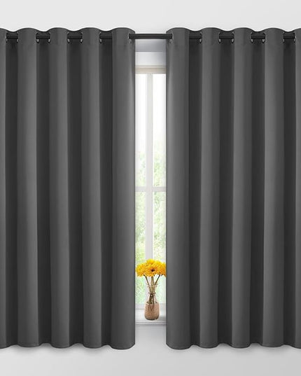 Yakamok 63 Inch Long Blackout Curtains for Bedroom, Thermal Insulated Room Darkening Curtains, Light Blocking Blackout Drapes for Living Room- 2 Panels, 62x63 Inch, Charcoal Grey