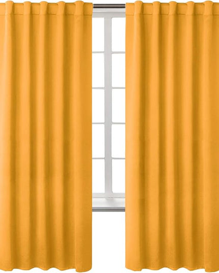BGment Rod Pocket and Back Tab Blackout Curtains for Bedroom - Thermal Insulated Room Darkening Curtains for Living Room, 2 Window Curtain Panels (42 x 84 Inch, Mustard Yellow)