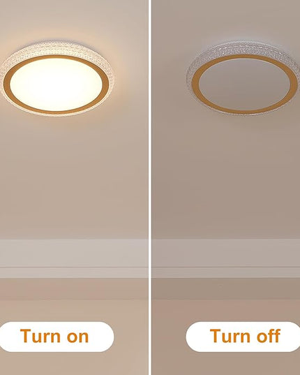 16 Inch Golden Crystal LED Flush Mount Light Fixtures, 24W Dimmable Modern Ceiling Lights, 3000K/4000K/5000K Adjustable Lamps for Bedroom, Kitchen, ETL Listed
